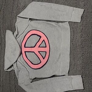 Gray PINK Hoodie peace sign